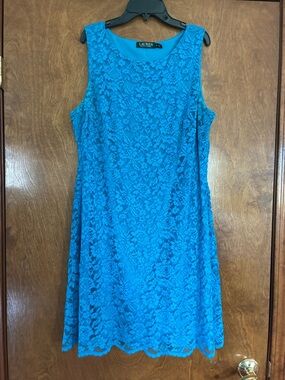 Lauren Ralph Lauren Vibrant Turquoise Lace Sleeveless Mini Dress